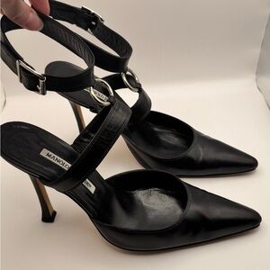 Manolo Blahnik Black Ankle Strap Leather - size 39